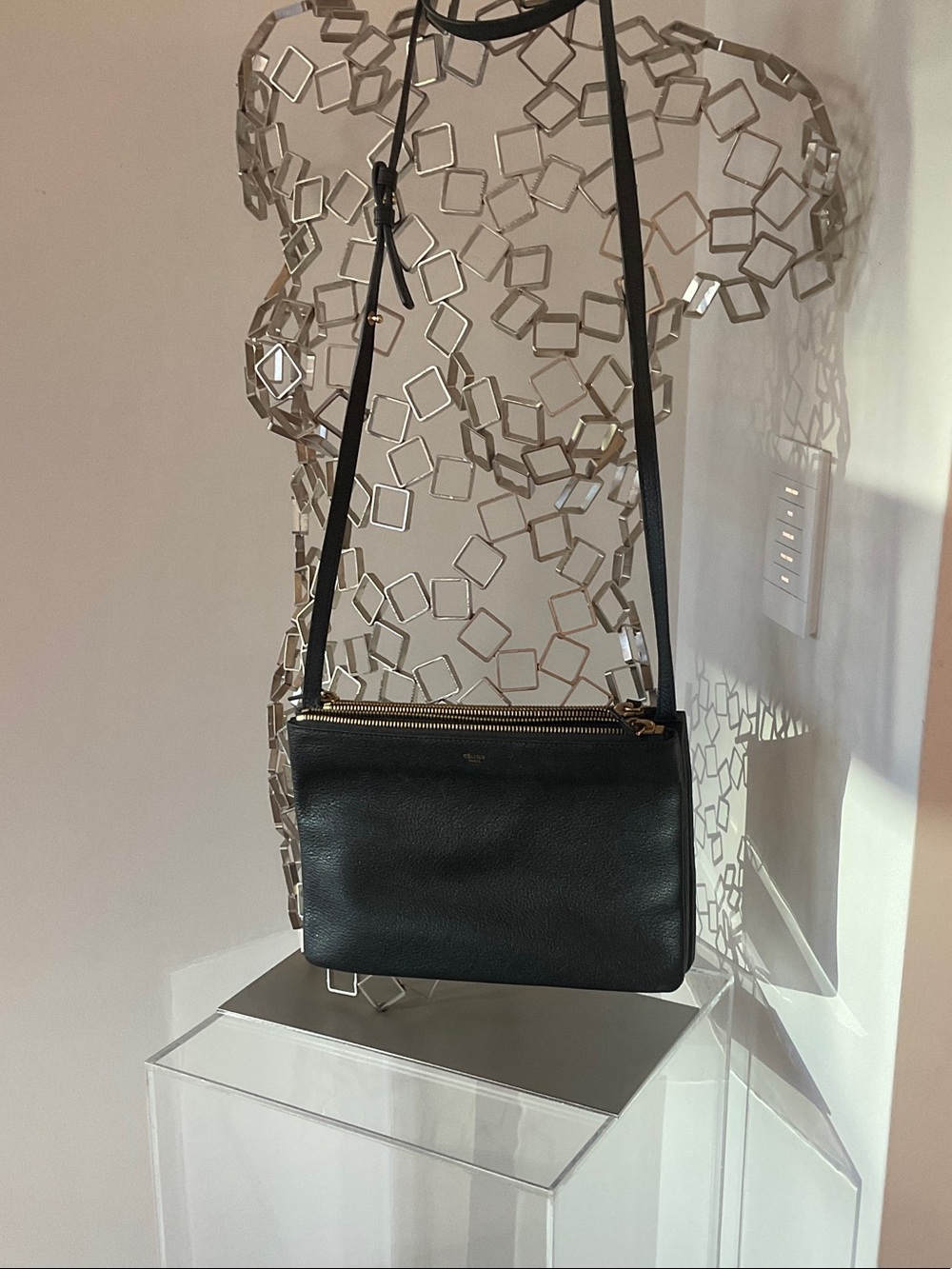 Celine Black Leather Crossbody with Gold Hardware